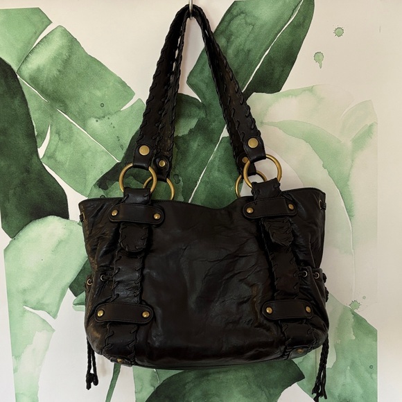 Kooba Sienna Black Leather Tote Y2K Shoulder Bag with Braided Straps - Picture 1 of 12